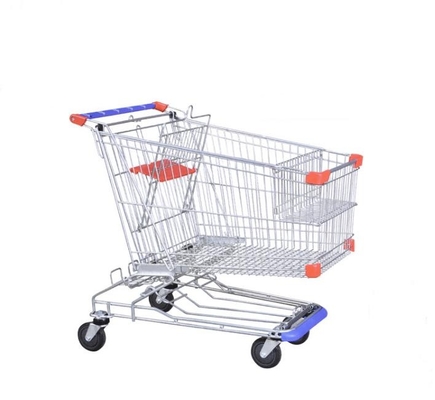 Convenience 180L Asia Style Supermarket Rack Shopping Cart Metal Wheeled Trolley